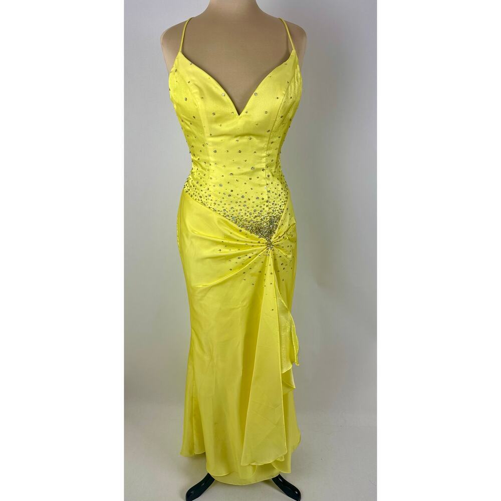 Vintage Y2K NIght Moves Size 8 Canary Yellow Prom Dress Formal Gown 2000s